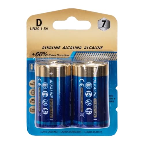 pila alcalina LR20D de 1,5 V, 2 unidades. Ideal para mantener tus dispositivos funcionando con potencia y durabilidad. Perfectas para juguetes, linternas y más. ¡No te quedes sin energía!