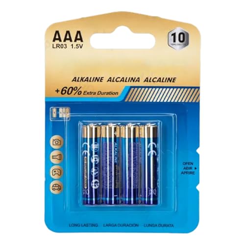 pila alcalina LR03 (AAA) de 1,5 V, 4 unidades. Ideal para dispositivos electrónicos como mandos a distancia, juguetes y linternas. Energía confiable y duradera para tu vida diaria.