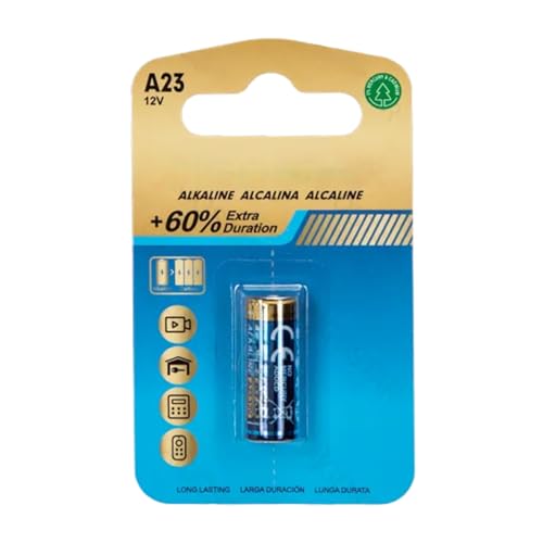 pila alcalina de 23 A, 12 V, ideal para dispositivos electrónicos. Proporciona energía confiable y duradera. Presentación en unidad. Perfecta para uso diario.