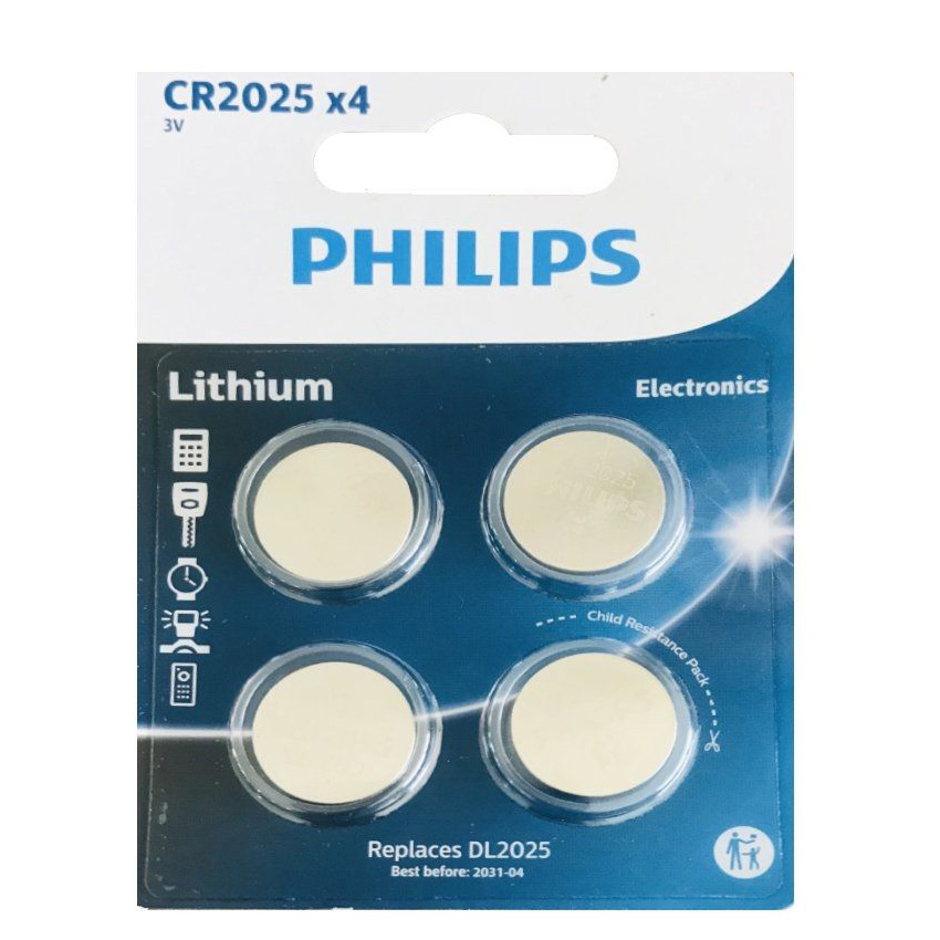 pack de 4 Pilas de Botón Philips CR2025 Lithium/ 3V