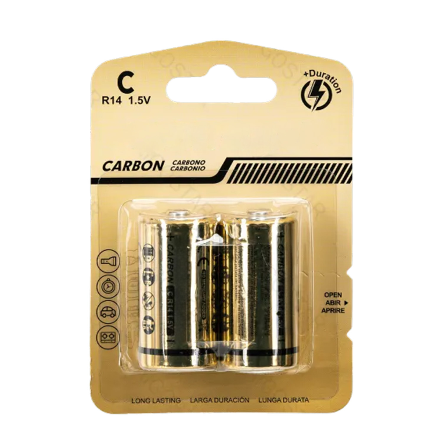 pilas de carbono-zinc R14 de 1,5 V, ideales para dispositivos en casa. Paquete de 2 unidades para asegurar que nunca te quedes sin energía. Perfectas para linternas y controles remotos.