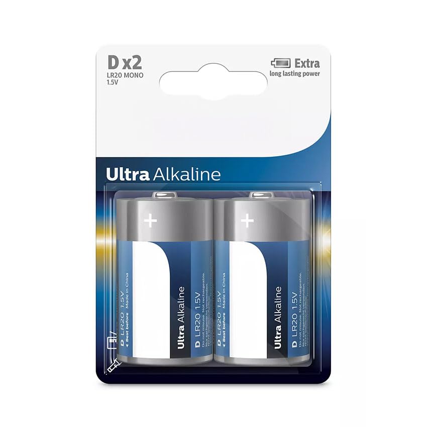 pila D/LR20 alcalina, Paquete de 2 uds, 30% más Durabilidad, para Alto Consumo